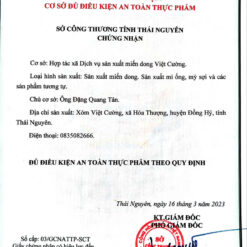 Giấy chứng nhận an toàn thực phẩm miến dong Việt Cường