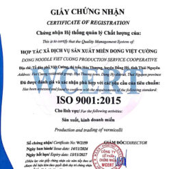 Giấy chứng nhận ISO 9001 miến dong Việt Cường
